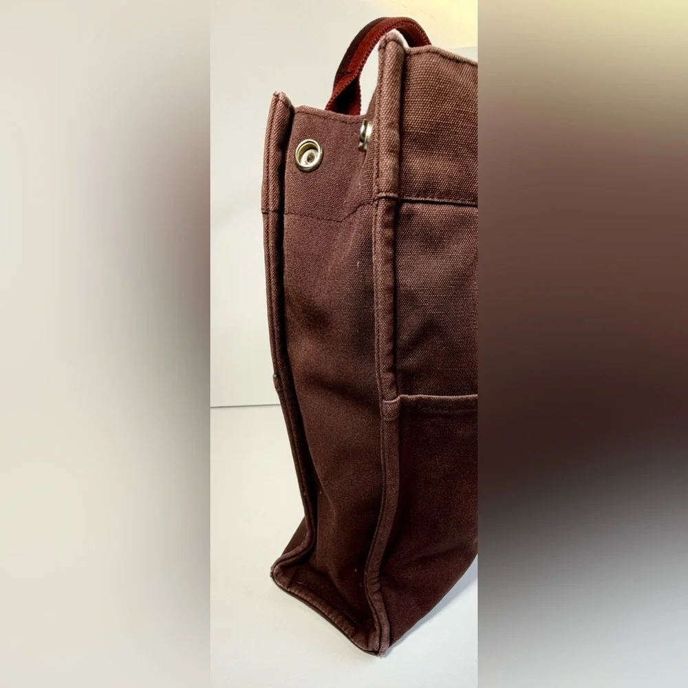 Hermes Brown Canvas Tote with Red and Burgundy Straps